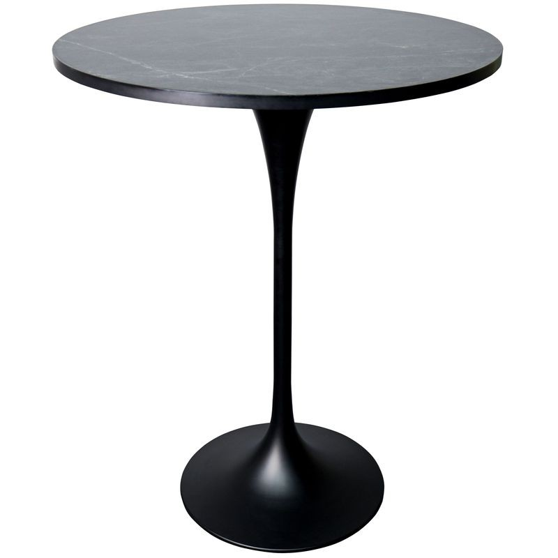 LeisureMod Verve Collection Modern Bar Height Table Black Base with 27" Round Black Marbleized MDF Top