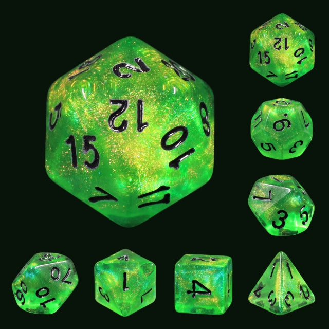 Forest Green Glitter with Black Numbering 7-Dice Set RPG