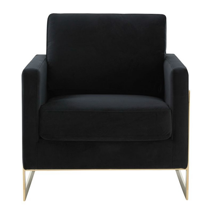 Lincoln Velvet Accent Armchair with Gold Frame Midnight Black Front