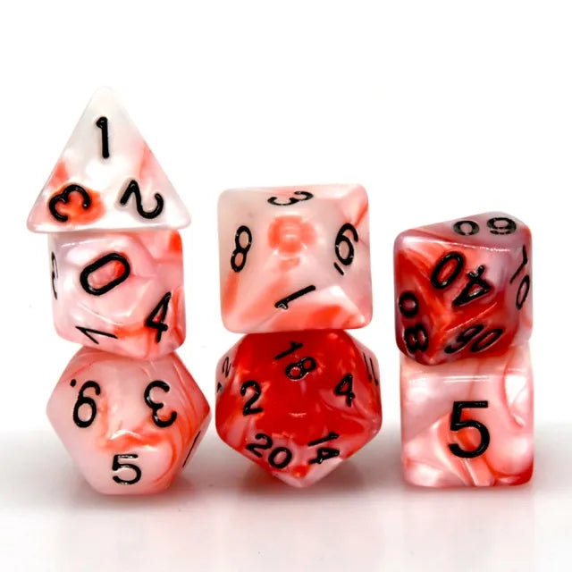 Shell White/Red 7-Dice Set w/Black Numbers Dnd Dice Set