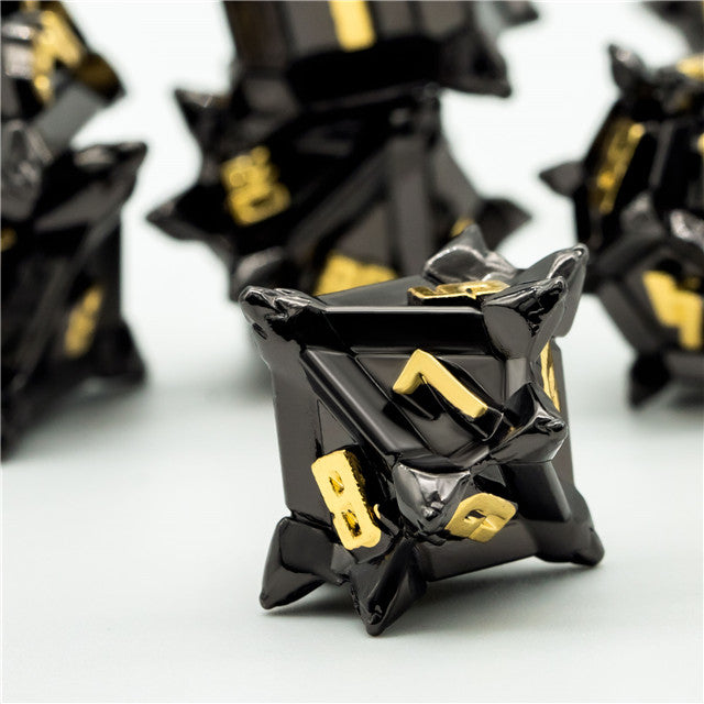 Black w/Gold Pinwheel Strengthened Metal 7-Dice Set | Metal DND Dice