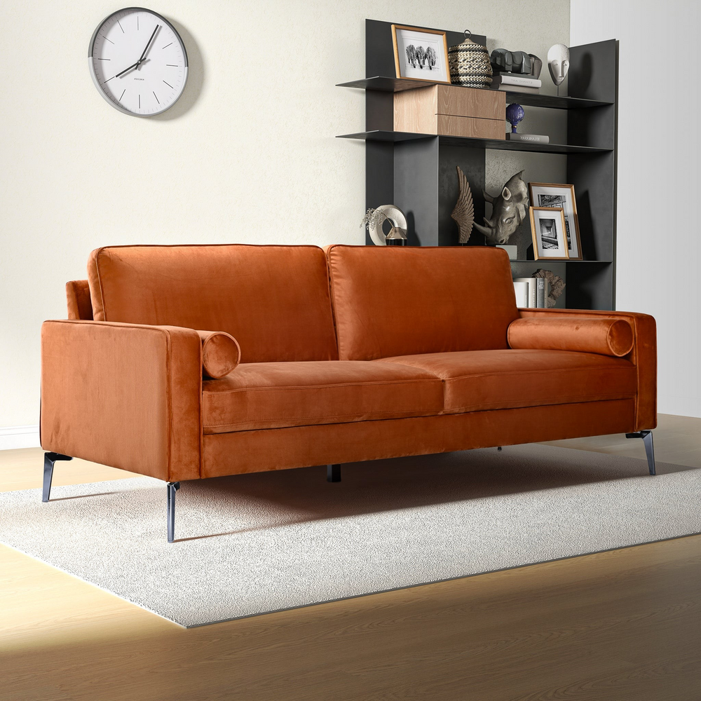 Axten Orange Velvet Sofa Photo.