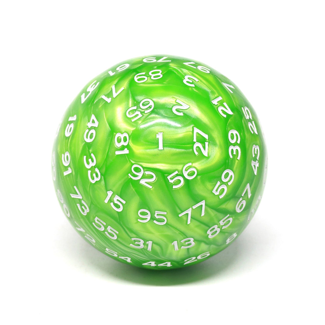 Green Pearl Single 100 Sided Polyhedral Dice (D100) | Green White (45mm)