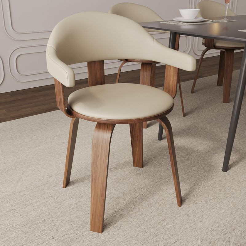 Modern Wooden Dining Chair with Walnut Color Frame in Cream from the Brivo Collection with Background.
