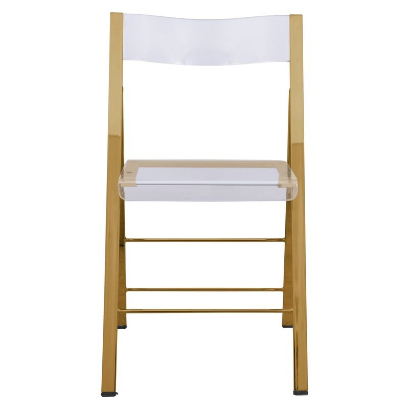 LeisureMod Menno Modern Acrylic Gold Base Folding Chair Front View.