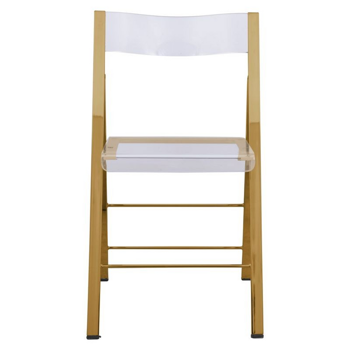 LeisureMod Menno Modern Acrylic Gold Base Folding Chair Front View.