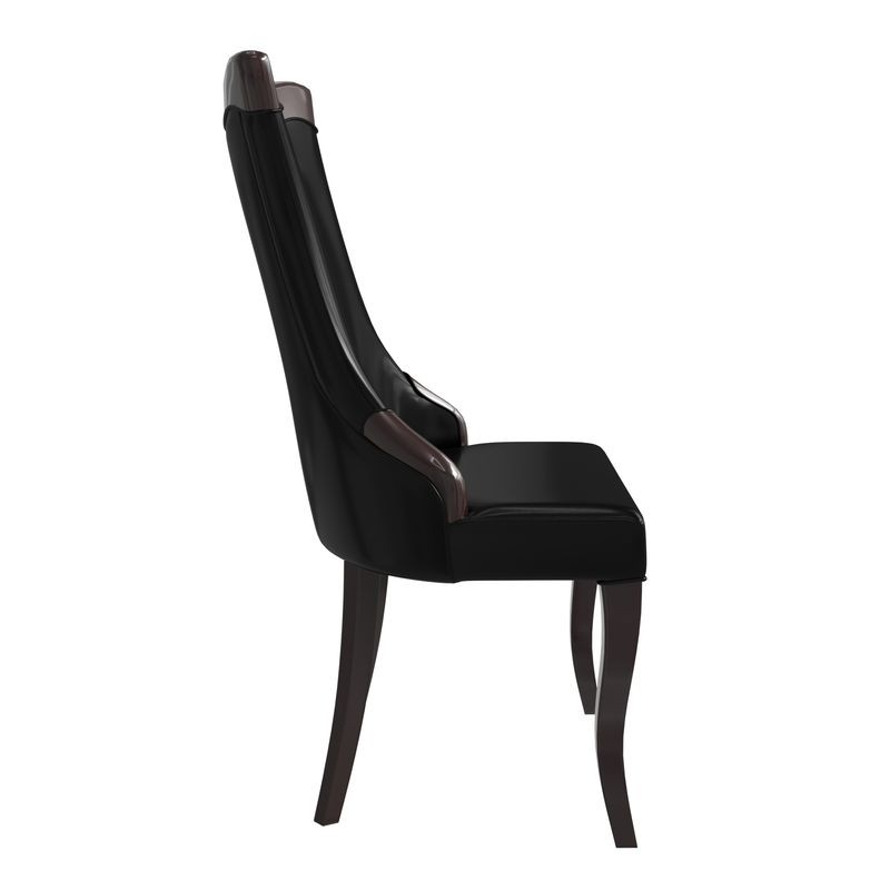 LeisureMod Novara Collection Modern Wooden Dining Chair in Black Side View.