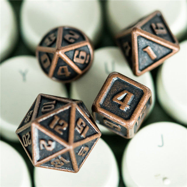 Copper Mini Metal Dice Ancient Effect | (10mm to 15mm) 7-Dice Udixi RPG