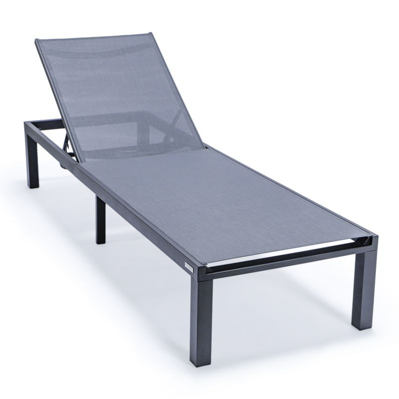 LeisureMod Marlin Patio Chaise Lounge Chair with Black Aluminum Frame Dark Grey
