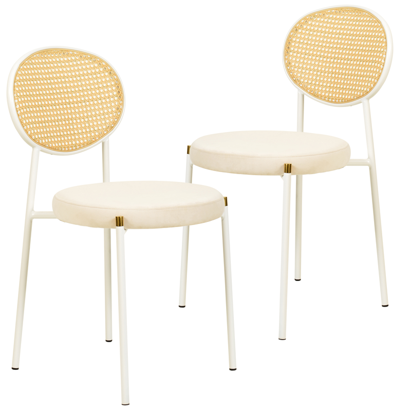 LeisureMod Euston Collection Modern Dining Chair White Frame in Beige Set of 2