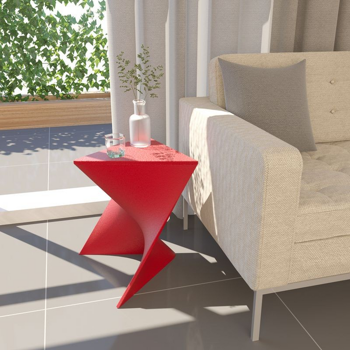 LeisureMod Randolph Modern Side Table Set of 2 Red at Couch.