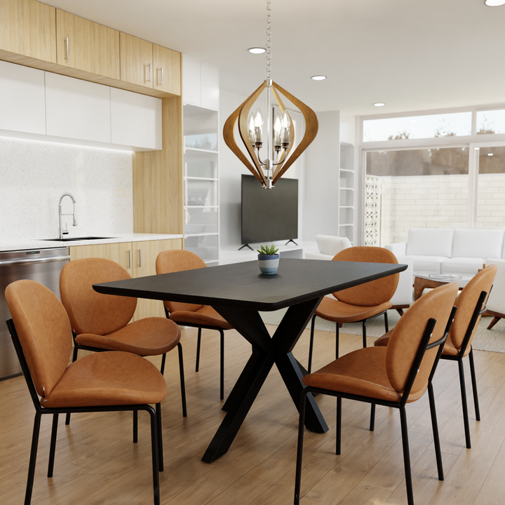 LeisureMod Servos Modern Dining Side Chair with Upholstered Faux Leather Seat and Powder Coated Iron Frame for Kitchen and Dining Room Dark Brown in Kitchen.
