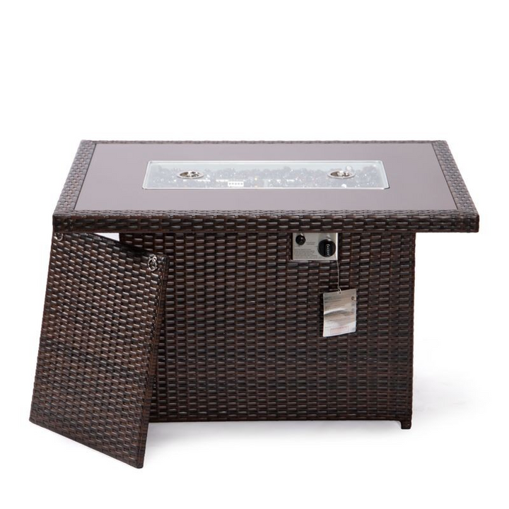 LeisureMod Mace Wicker Patio Modern Propane Fire Pit Table Dark Brown Photo.