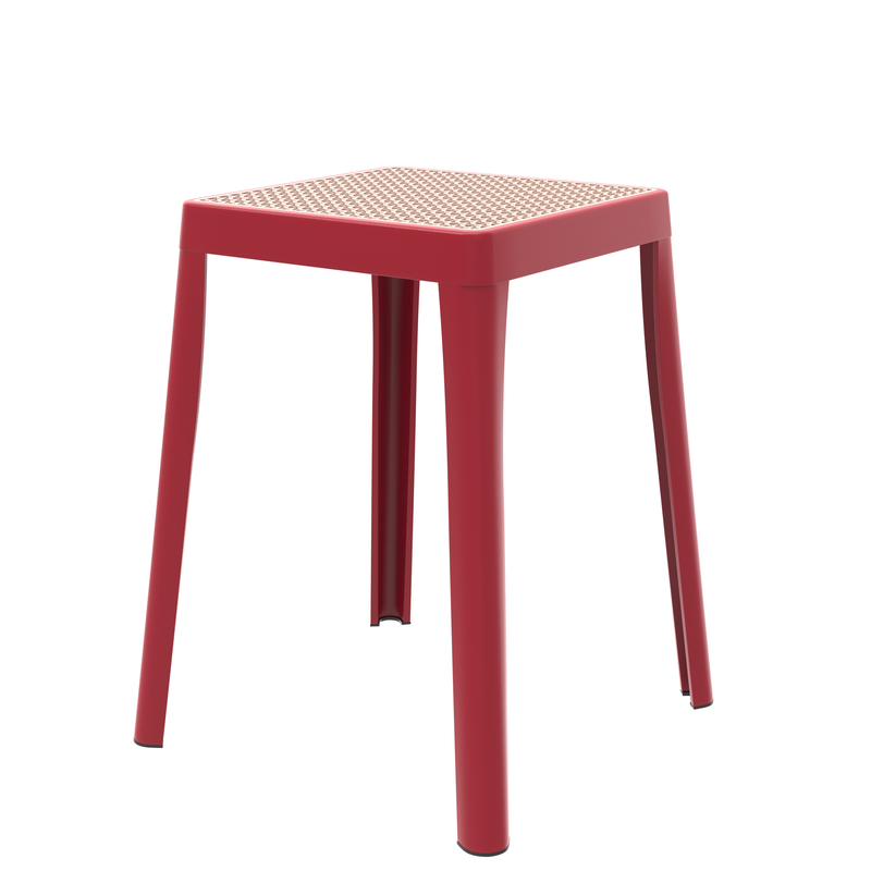 LeisureMod Tresse Series Stackable Poly Stool with Wicker Top 12 in Red