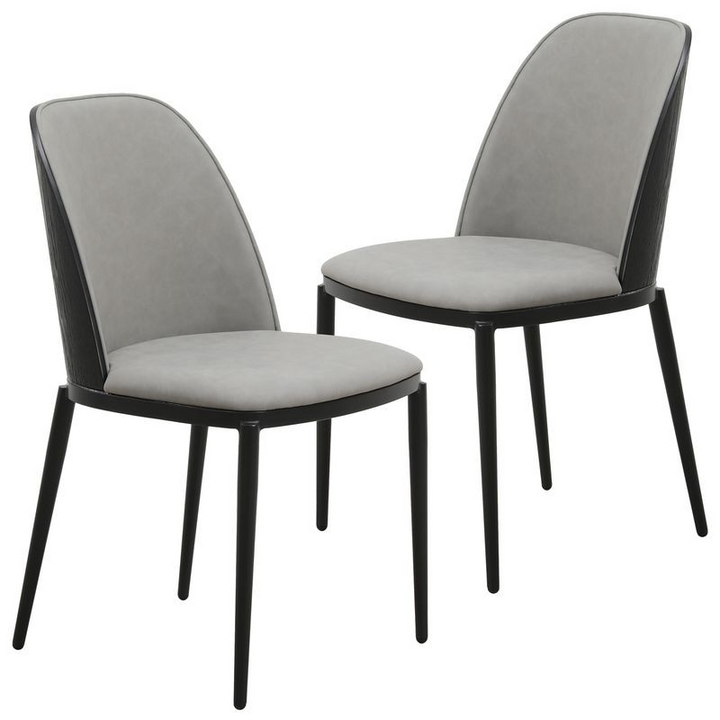 Leisuremod Tule Collection Dining Chair, Black Frame with Light Grey Leather Set of 2 Black/Light Grey