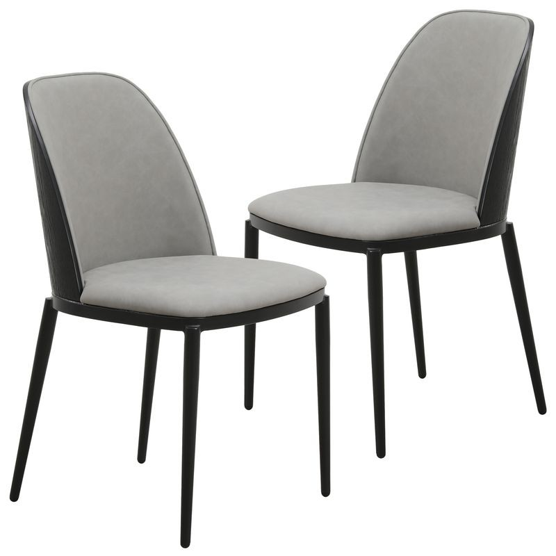 Leisuremod Tule Collection Dining Chair, Black Frame with Light Grey Leather Set of 2 Black/Light Grey