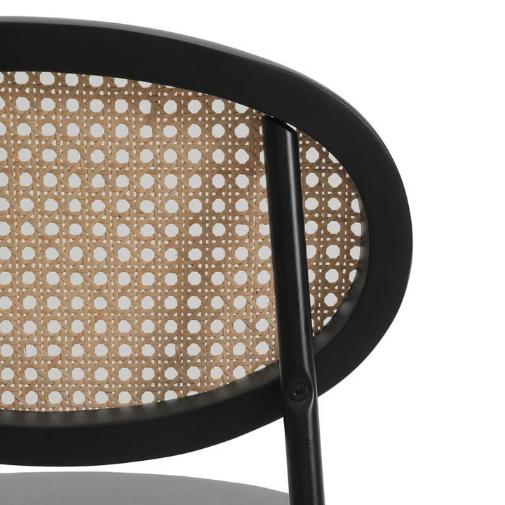 LeisureMod Euston Modern Wicker Bar Stool with Black Steel Frame in Grey Closeup.