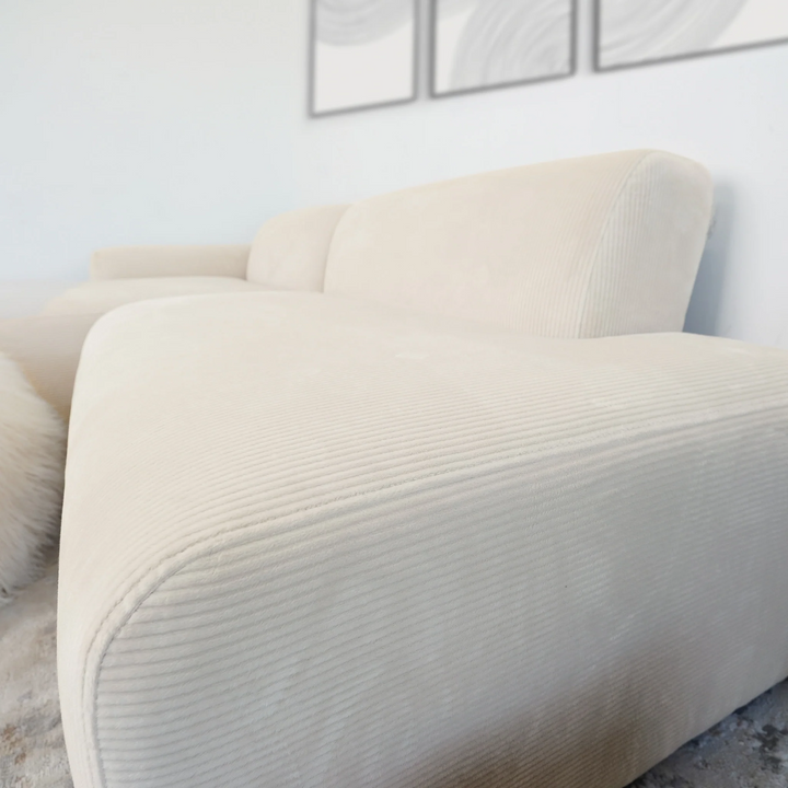Mar Sectional Cream Corduroy Sofa (Left Facing) Closeup.