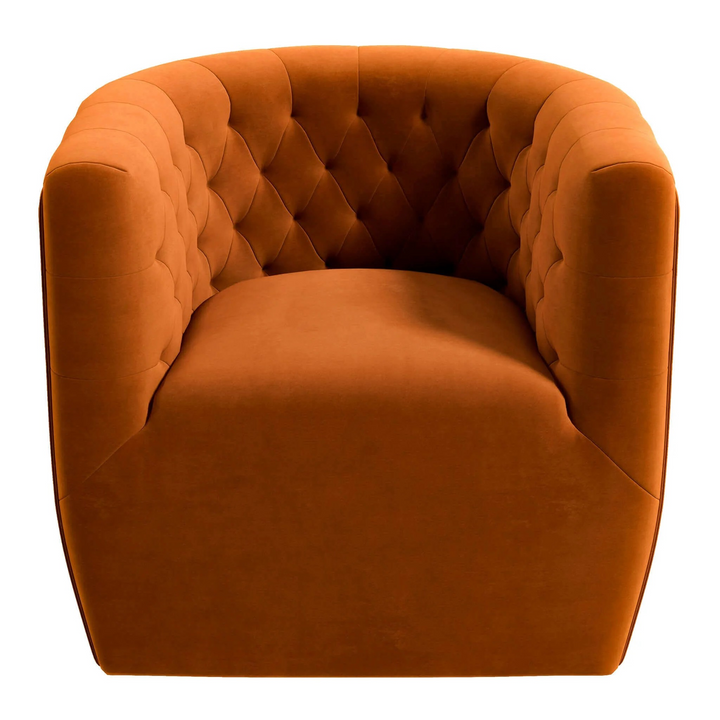 Delaney Burnt Orange Velvet Swivel Chair Front Photo.