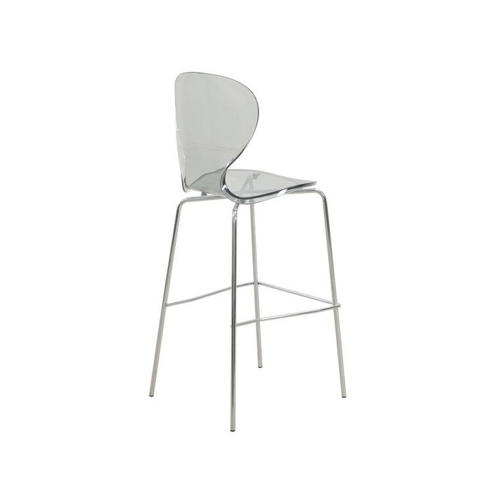 LeisureMod Oyster Acrylic Barstool with Steel Frame in Chrome Finish in Smoke Back View.