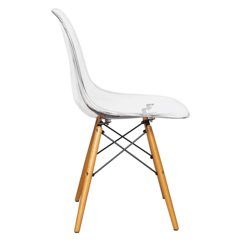 LeisureMod Dover Plastic Molded Dining Side Chair Clear Side View