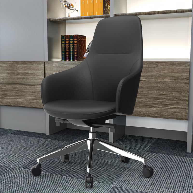 LeisureMod Celeste Series Office Chair in Black Leather in Room.