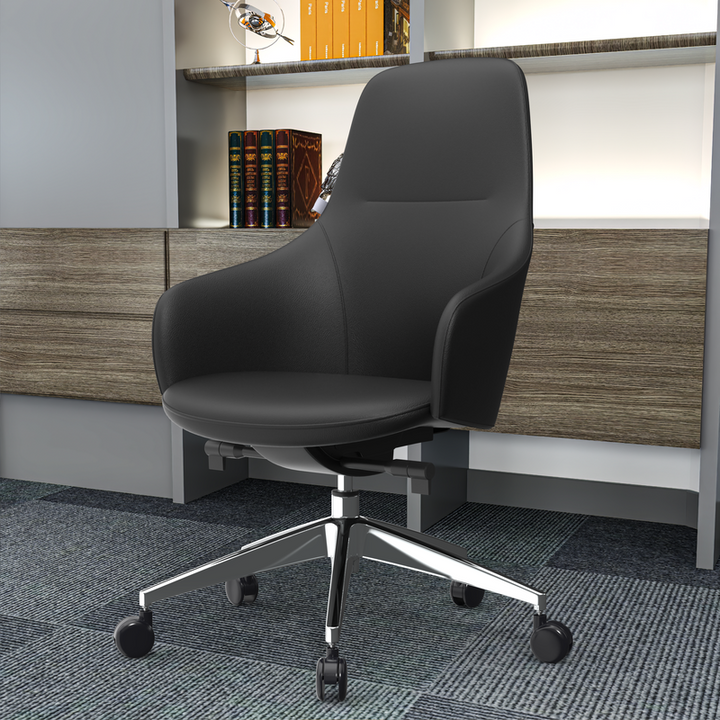 LeisureMod Celeste Series Office Chair in Black Leather in Room.