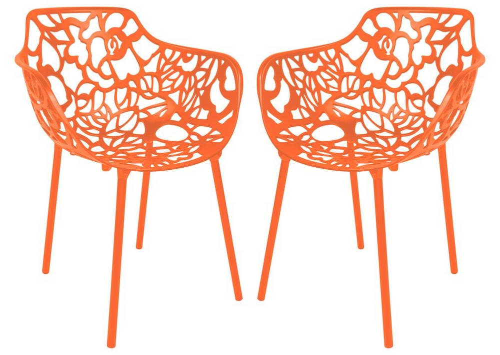 LeisureMod Modern Devon Aluminum Armchair, Set of 2 Orange Together