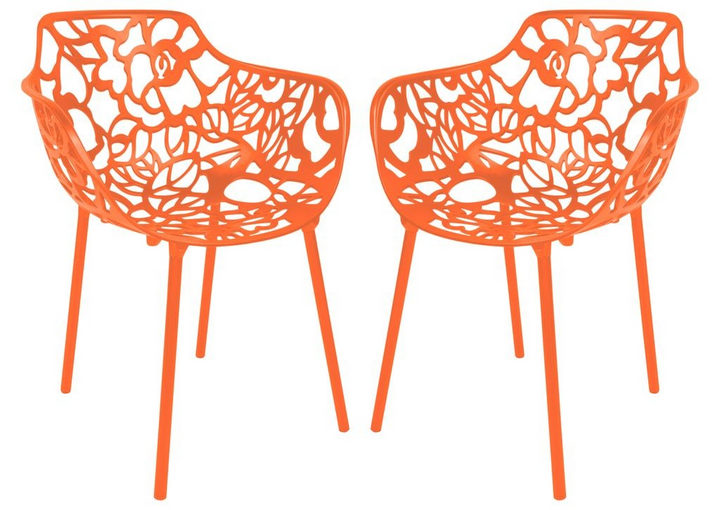LeisureMod Modern Devon Aluminum Armchair, Set of 2 Orange Together