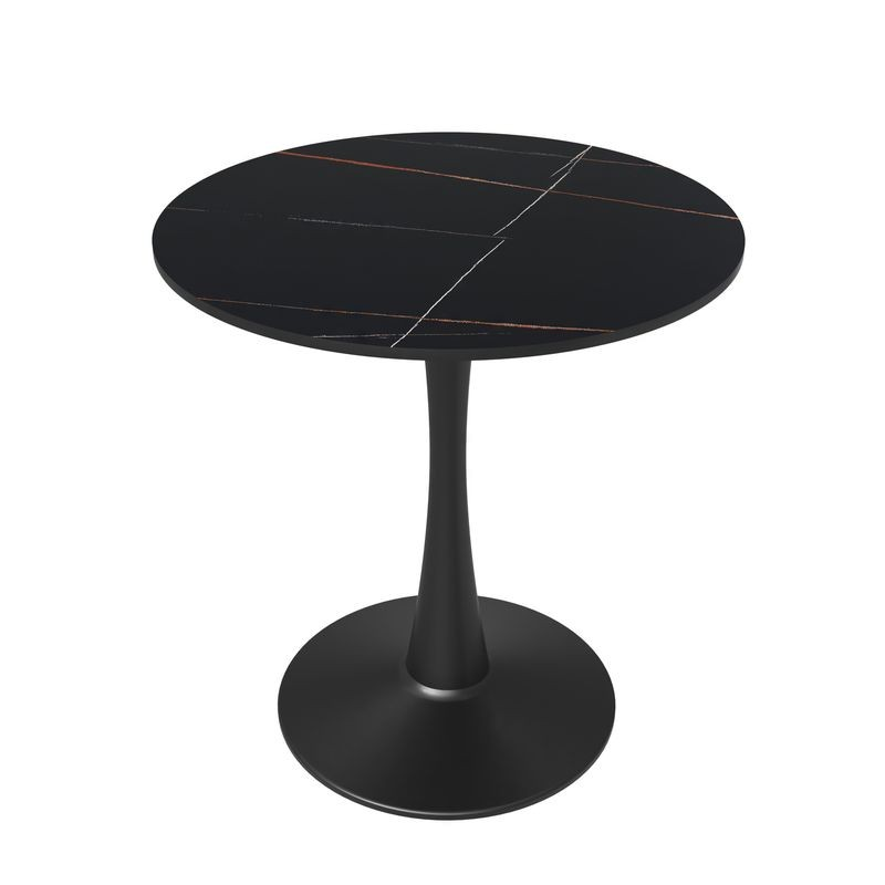 Leisuremod Bristol 27 Round Dining Table Black Base with Black Sintered Stone Top