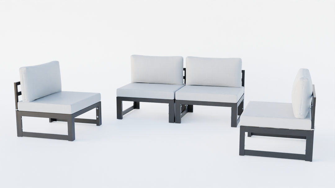 LeisureMod Chelsea 4-Piece Middle Patio Chairs Black Aluminum with Cushions Light Grey Picture.