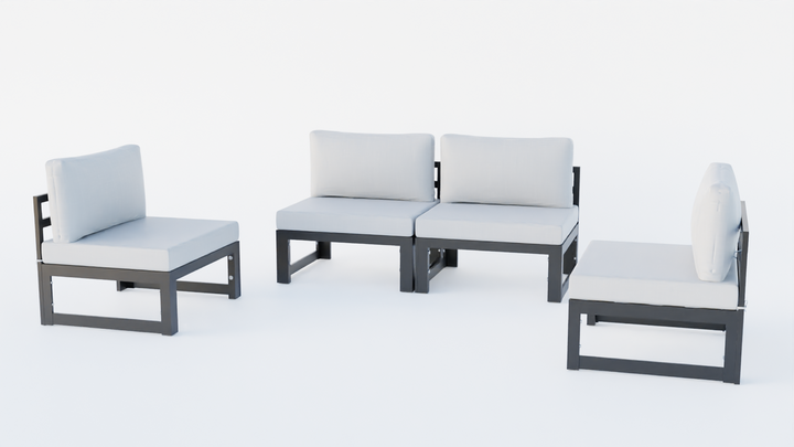 LeisureMod Chelsea 4-Piece Middle Patio Chairs Black Aluminum with Cushions Light Grey Picture.