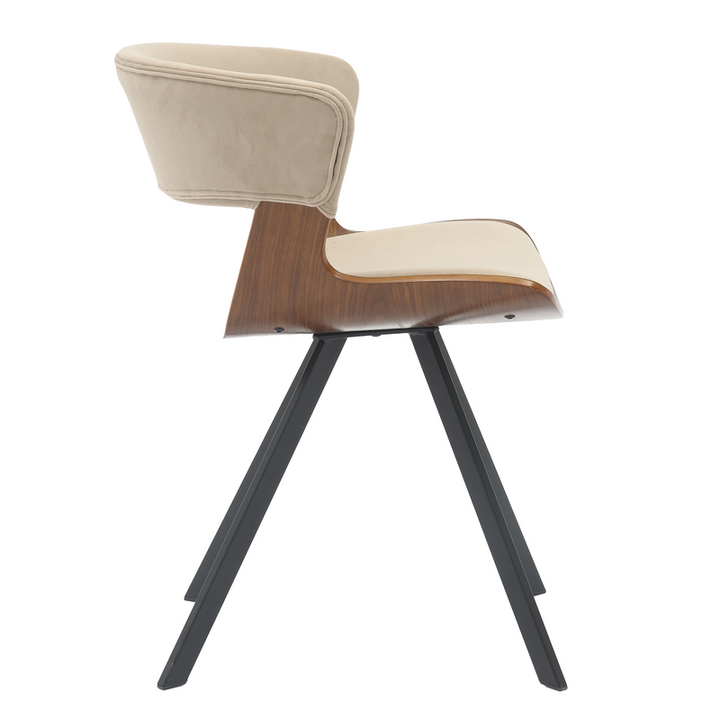 LeisureMod Wooden Dining Chair Modern style Nymia Collection Walnut Color in Light Brown Side View.