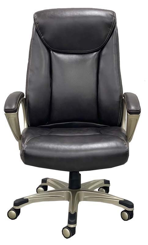 300-Lbs. Capacity High Back Brown Leather Chair with Champagne Frame Front