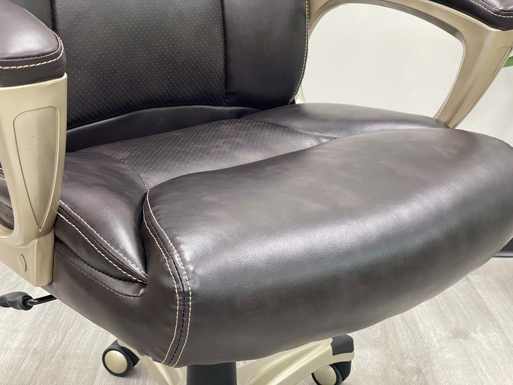 300-Lbs. Capacity High Back Brown Leather Chair with Champagne Frame Seat