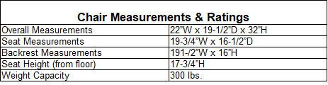 300 lb. Capacity Scoop Stacking Chair (Multiples of 4 Only) Dimensions