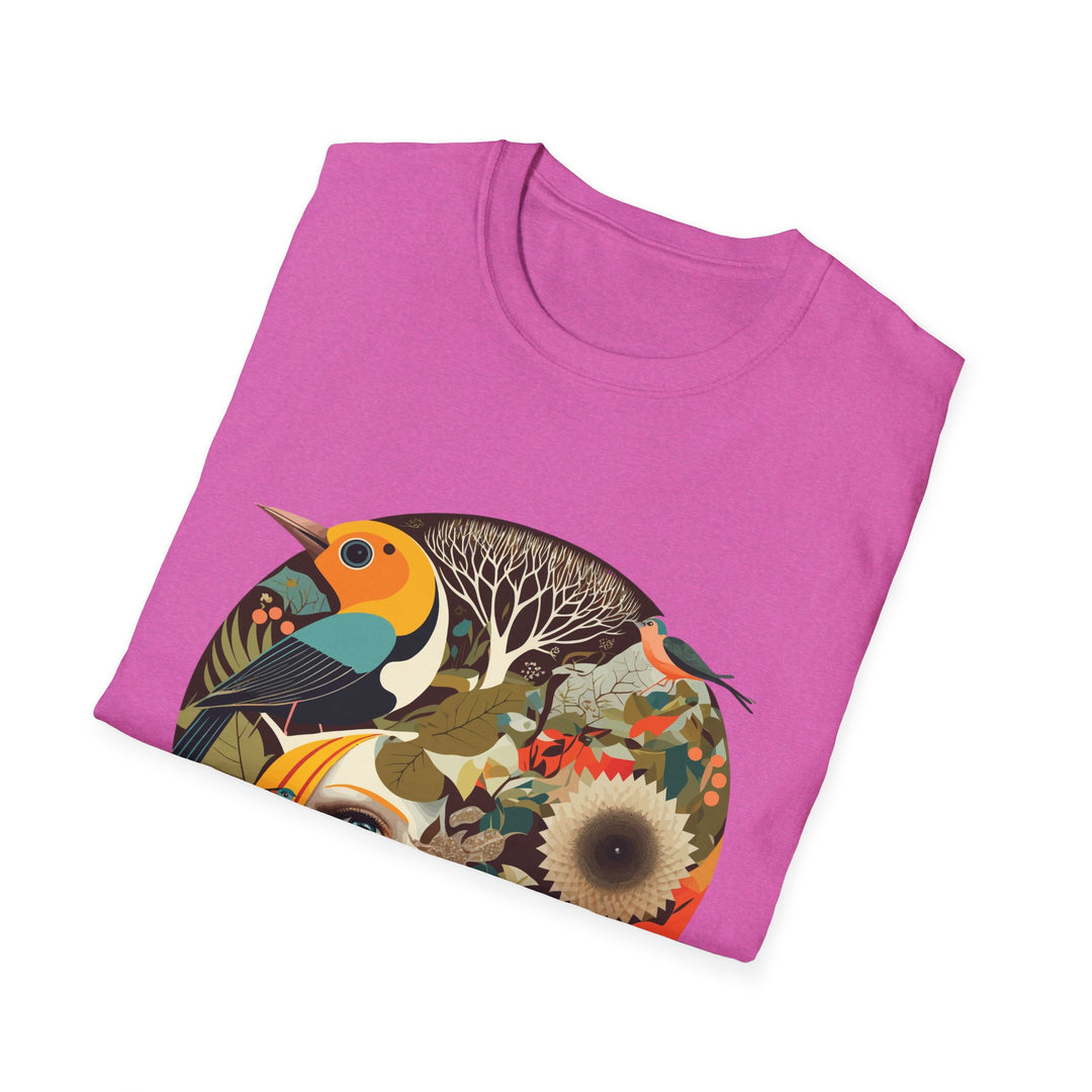 Girl With Flowers and Birds in Hair Unisex Softstyle T-Shirt