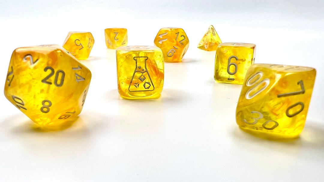 Borealis® Polyhedral Canary/white Luminary™ 7-Die Set (with bonus die)