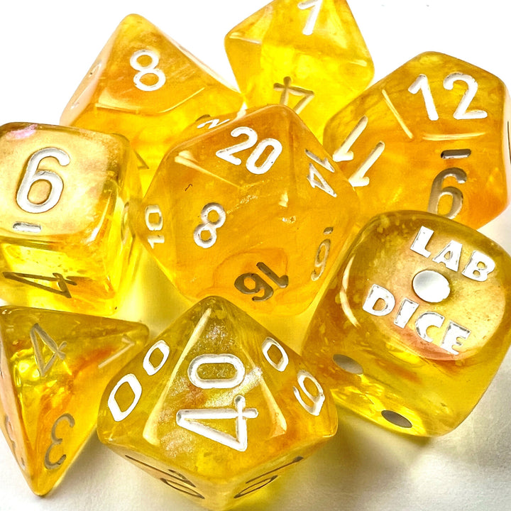 Borealis® Polyhedral Canary/white Luminary™ 7-Die Set (with bonus die)
