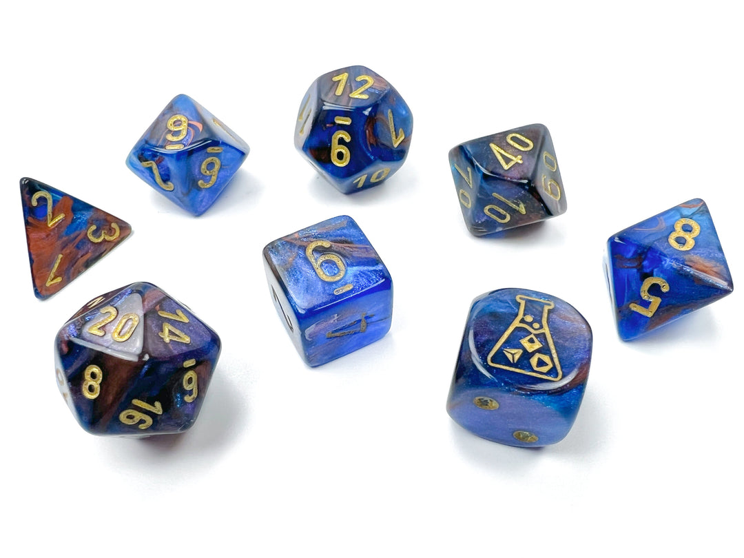 Lustrous® Polyhedral Azurite/gold 7-Die Set (with bonus die)