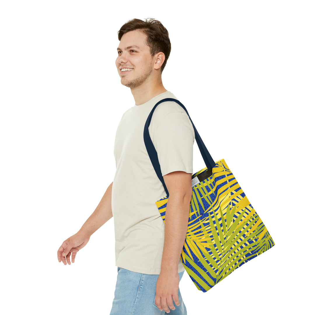 Green Leaves Pattern Over Blue Tote Bag (AOP)