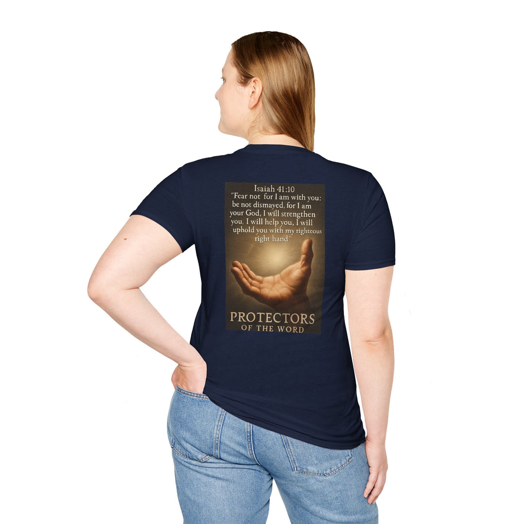 Christian Scripture T-Shirt — Matthew 18:20 and Isaiah 41:10 Faith Tee