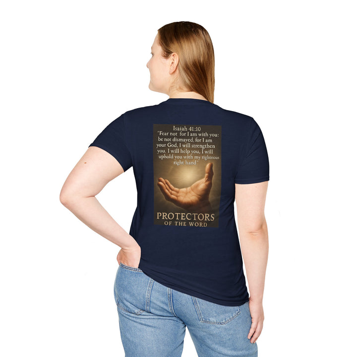 Christian Scripture T-Shirt — Matthew 18:20 and Isaiah 41:10 Faith Tee