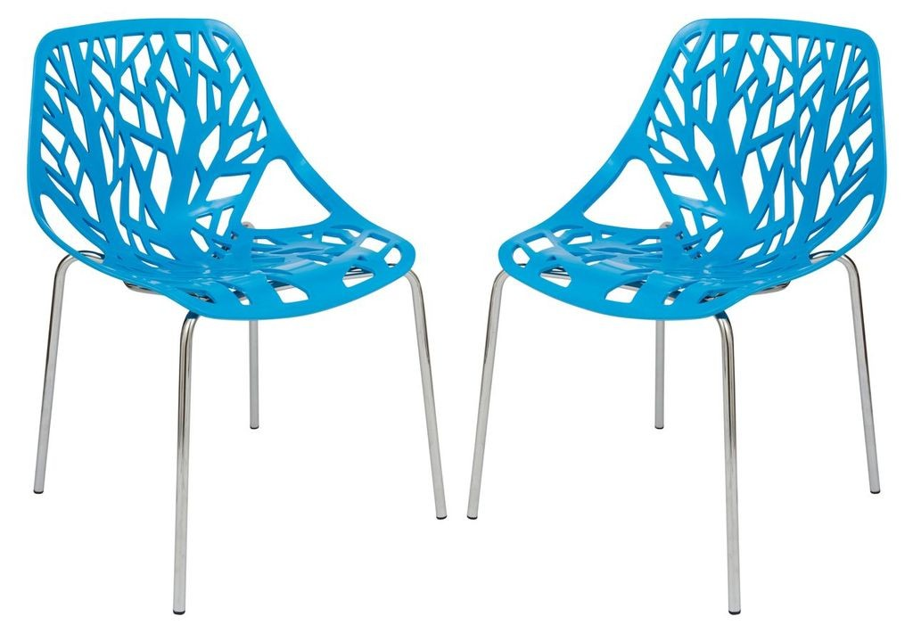 LeisureMod Modern Asbury Dining Chair w/ Chromed Legs, Set of 2 Blue