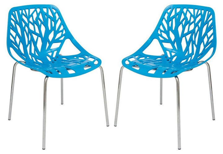 LeisureMod Modern Asbury Dining Chair w/ Chromed Legs, Set of 2 Blue