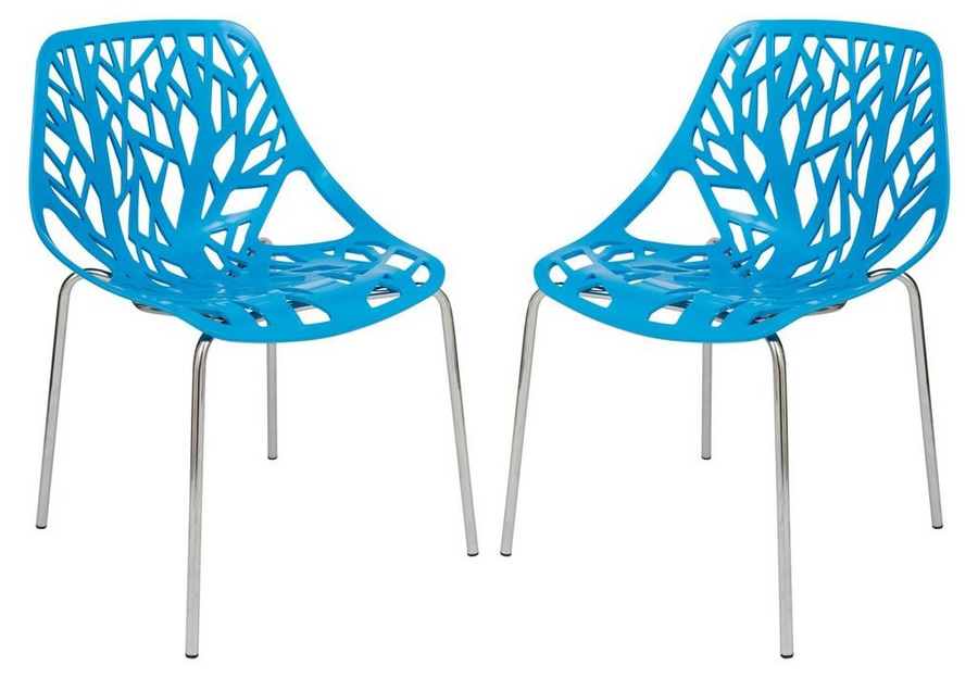 LeisureMod Modern Asbury Dining Chair w/ Chromed Legs, Set of 2 Blue