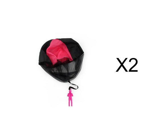Black parachute with pink interior and pink figure attached.