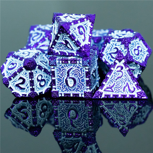 Purple and White Metal Dice（Dagger of Venom）7-Dice Udixi RPG