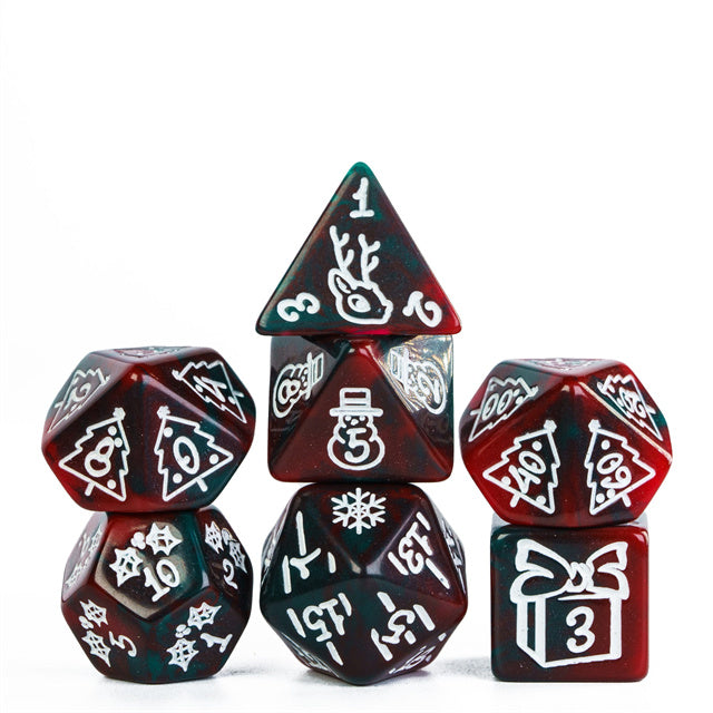 Green/Red Christmas Dice w/White Presents Trees Snowman Holiday Festive