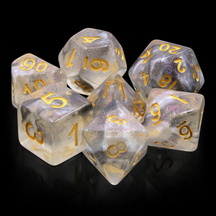 Sky Haze: Clear w/Purple Glitter Iridescent Effect 7-Dice Set